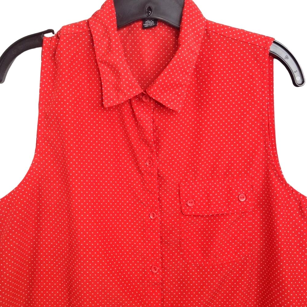 UK2LA Polka Dot Shirt Sleeveless Blouse Red Large - Picture 2 of 8